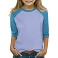 thumbnail image 1 of Xyxonk Girls Color Block Printed 3/4 Sleeve Shirt Summer Trendy Shirts Size 10-12 Kids Shirt Cute Crewneck Knit Tshirt Girls Tops Tween Girls Clothes Size 10 Girls Clothes Blue 140, 1 of 4