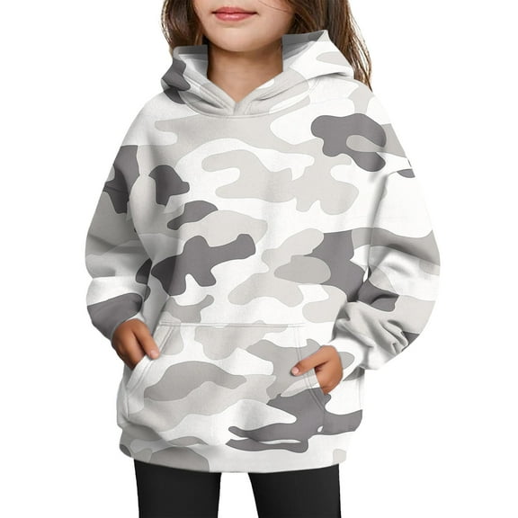 Xyxonk Girls Camo Hoodie Toddler Size 10-12 Long Sleeve Maple Leaf Graphic Oversized Camouflage Sweatshirts with Pockets Fall Winter Hunting Fleece Pullover Hoodie,White 100