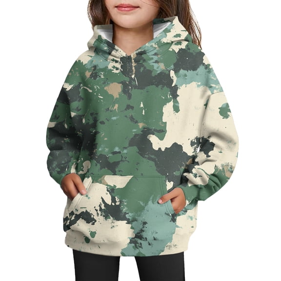 Xyxonk Girls Camo Hoodie Toddler Size 10-12 Long Sleeve Maple Leaf Graphic Trendy Camouflage Sweatshirts with Pocket Fall Hunting Fleece Pullover Tops,Army Green 90