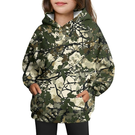 Xyxonk Girls Camo Hoodie Toddler Size 10-12 Long Sleeve Maple Leaf Print Cute Camouflage Sweatshirts with Pocket Fall Hunting Fleece Hoodie Kids Clothes,Dark Green 90