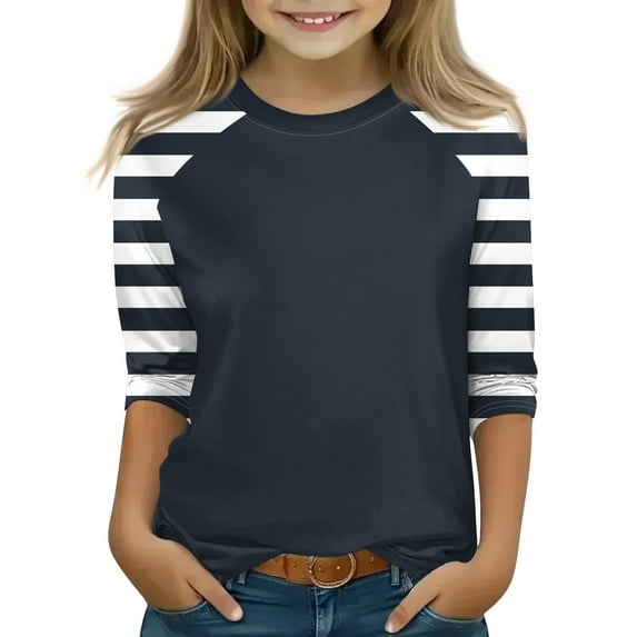 Xyxonk Girls Color Block Printed 3/4 Sleeve Shirt Summer Trendy Girls Tops Size 10-12 Shirt Cute Kids Crewneck Knit Tee Shirts Plain Tween Girls Clothes Size 10 Girls Clothes Black 150