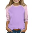 thumbnail image 1 of Xyxonk Girls Color Block Printed 3/4 Sleeve Shirt Summer Trendy Plain Shirts Size 10-12 Kids Shirt Cute Crewneck Knit T Shirts Girls Tops Tween Girls Clothes Girls Clothes 12 Pink 140, 1 of 4