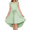 thumbnail image 1 of Xyxonk Girls Dresses Summer Ruffle Sleeve Mesh A Line Dresses Casual Elegant Dress with Pockets Belted Solid Color Sundress 5-14 Years Light Green, 1 of 5