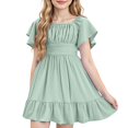 thumbnail image 1 of Xyxonk Girls Dresses Tie Back Summer Dress Elegant Ruffle Short Sleeve Sundresses Square Neck Off Shoulder Solid Color Outfits size 12-14 Mint Green, 1 of 5