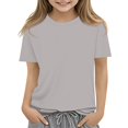 thumbnail image 1 of Xyxonk Girls Fall Short Sleeve Shirt Girls Tops Kids Crewneck T Shirts Size 10-12 Cute Basic Tween Girls Clothes Trendy Fall Outfits Size 10 Girls Clothes Light Gray 140, 1 of 7