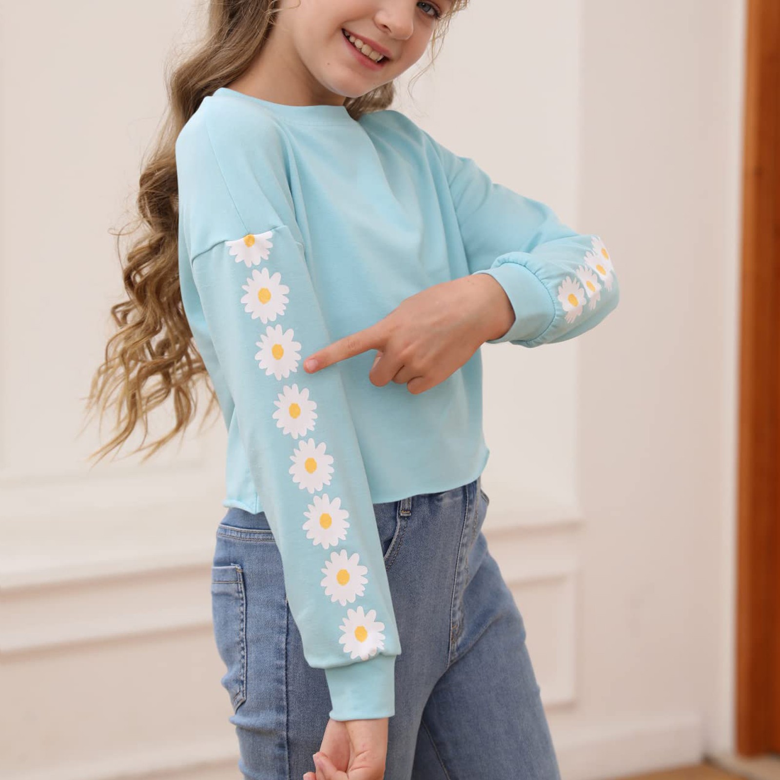 Girls Tie Dye Crewneck Sweatshirt - Long Sleeve Casual Top For Fall, Sizes 5-12 Years, Blue