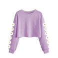 thumbnail image 1 of Xyxonk Girls Long Sleeve Shirts Size 10-12 Cute Daisy Prints Crop Tops Tween Girls Clothes Trendy Crew Neck Cute Tshirts Kids Fall Outfits Light Purple 140, 1 of 6