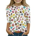 thumbnail image 1 of Xyxonk Girls Shirts Size 5-12 3/4 Sleeve Flowy T Shirts Crew Neck Winter Tops Cute Cake Print Blouses Casual Clothes, 1 of 4