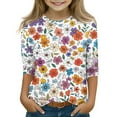 thumbnail image 1 of Xyxonk Girls Shirts Size 5-12 Winter 3/4 Sleeve Tops Floral Print Crew Neck Shirt 2025 Cute Athletic Blouses, 1 of 4