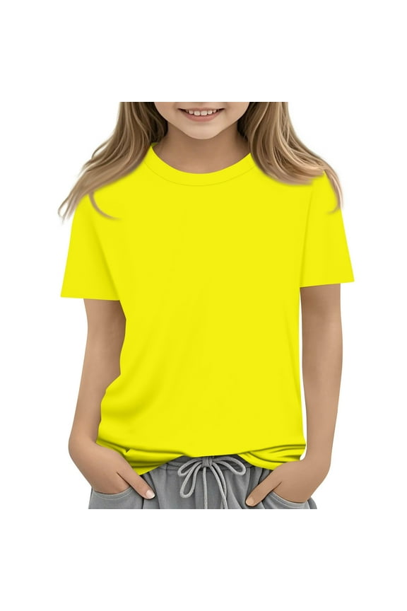 Girls Short Sleeve Shirts Yellow Plain Shirts Size 10-12 Fall Cute Shirt Trendy Kids Crew Neck Tshirt Girls Tops Tween Girls Clothes Ropa Para Ninas De 10 a 12 Yellow 160