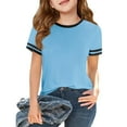 thumbnail image 1 of Xyxonk Girls Short Sleeve T Shirts Kids Summer Crew Neck Tops 2025 Casual Blouses Soft Solid Color Outfits 1-15 years Blue, 1 of 6