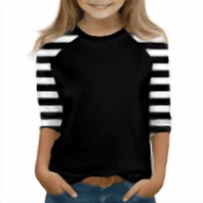 Xyxonk Girls Three Quarter Sleeve Shirts Size 10-12 Color Block Printed Plain Tween Girls Clothes Trendy Crew Neck Knit Cute Tee Shirt Kids Summer Outfits Girl Clothes 10-12 Years,Black