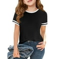 thumbnail image 1 of Xyxonk Girls Tops Kids Casual Crew Neck T Shirt 2025 Soft Blouses Summer Short Sleeve Solid Color Clothing 1-15 years Black, 1 of 7