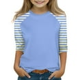 thumbnail image 1 of Xyxonk Girls Tops Size 10-12 3/4 Sleeve Shirt Summer Cute Color Block Printed Shirts Size 10-12 Kids Crewneck Knit Tee Shirt Trendy Tween Girls Clothes Size 10 Girls Clothes Blue 160, 1 of 5
