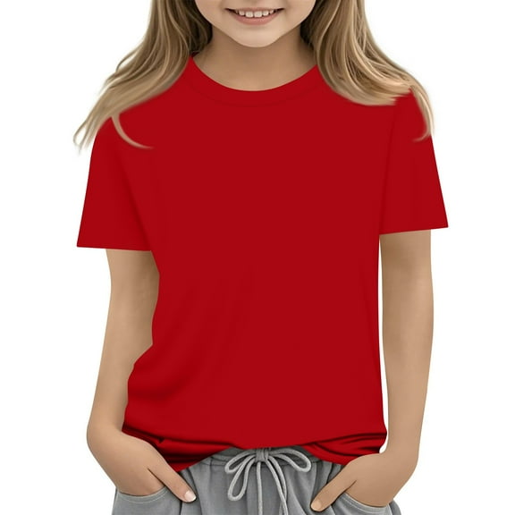 Xyxonk Girls Tops Size 10-12 Short Sleeve Shirt Size 10-12 Red Plain Tween Girls Clothes Kids Crewneck Cute T Shirts Trendy Fall Outfits Girls Tops Red 110