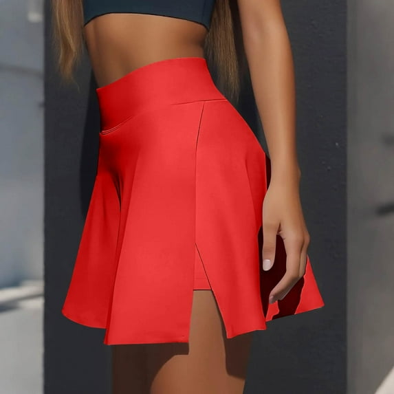 Xyxonk Golf Skirts for Women High Waist Tummy Control Skirt with Pockets Dressy Casual Workout Sport Skorts Side Slit Solid Color Golf Mini Skort Red XL