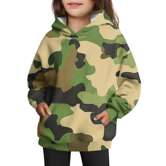 Xyxonk Hoodies for Girls Cute Camo 10-12 Years Long Sleeve Maple Leaf Graphic Cute Camouflage Sweatshirt with Pocket Fall Hunting Fleece Hoodie Kids Clothes,Green 130