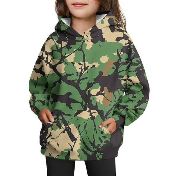 Xyxonk Hoodies for Girls Cute Camo 10-12 Years Long Sleeve Maple Leaf Graphic Oversized Camouflage Sweatshirt with Pocket Fall Winter Hunting Fleece Pullover Tops,Green 100
