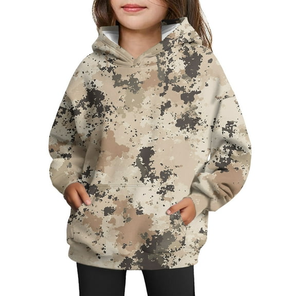 Xyxonk Hoodies for Girls Cute Camo 10-12 Years Long Sleeve Maple Leaf Print Trendy Camouflage Sweatshirts with Pockets Fall Hunting Fleece Pullover Hoodie,Ginger 150