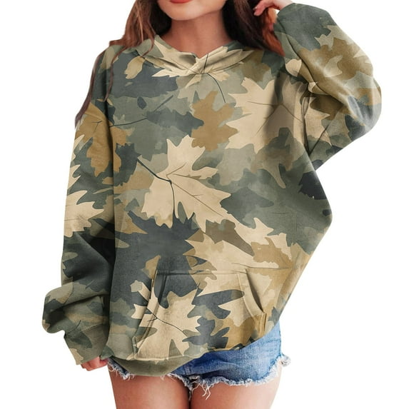 Xyxonk Hoodies for Teen Girls Graphic Camo Leaf Print Boys and Girls Hoodie Fashion 10-12 Years Hooded Sweatshirt with Pocket Long Sleeve Pullover Trendy Clothing Ginger 130