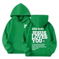 thumbnail image 1 of Xyxonk Jesus Loves You Hoodie for Kids Fall Winter Fashion Hoodies 2025 Preppy Letter Print Long Sleeves Pullover with Pockets Cute Clothes 3-16 Years Green, 1 of 7