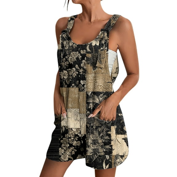 Xyxonk Jumpsuits for Women Dressy Casual Summer Short Rompers Sleeveless Adjustable Straps Overalls Shorts with Pockets Loose Fit Floral Cute Jumpsuits Navy M