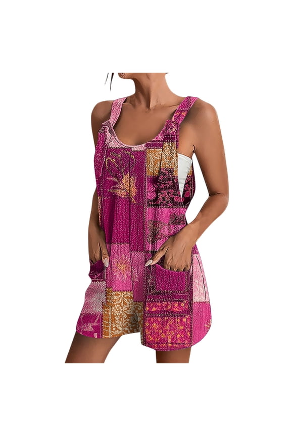 Jumpsuits for Women Dressy Flowy Adjustable Straps Jumpsuits with Pockets Summer Loose Fit Short Rompers Dressy Casual Sleeveless Floral Short Overalls Pink M