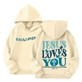 thumbnail image 1 of Xyxonk Kids 3-16 Years Jesus Hoodie Fall Trendy Hoodie 2025 Preppy Letter Print Long Sleeves Pullover Hoodies with Pocket Cute Clothing Khaki, 1 of 7