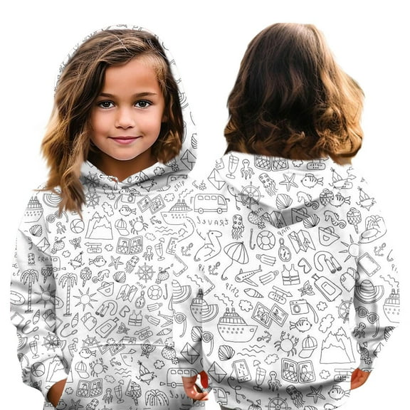 Xyxonk Kids Coloring Hoodies Snug Fit Color Your Own Sweatshirts for Boy and Girl Color In and Wash Out and Color In Again T-Shirt Long Sleeve Pullover Size 11-12Y Complexion 150