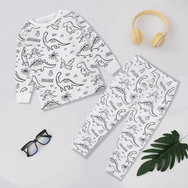 Xyxonk Kids Coloring Pajamas Sets Colouring Pajama Sets for Boy and Girl Snug Fit Color Your Own Sleepwear Two-Piece 2-8 Years Clear 120