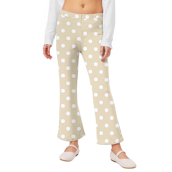Xyxonk Leggings for Girls Black Casual High Waisted Bell Bottom Pants Stretchy Bootcut Flare Leggings Cute Polka Dot Clothing 2-13 Years Beige
