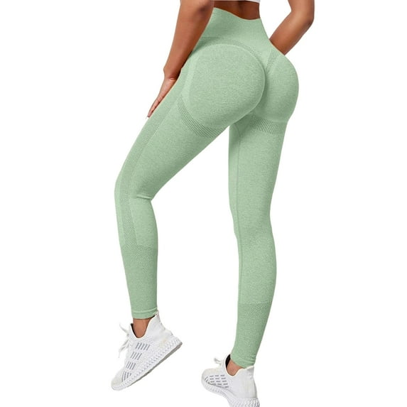 Xyxonk Leggings for Women High Waist Tummy Control Leggings Workout Sports Activewear Leggings Stretchy Solid Color Butt Lifting Pants Light Green L