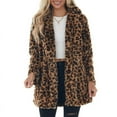 thumbnail image 1 of Xyxonk Leopard Print Faux Fur Coat Long Sleeves Fall Winter Thickened Coats Double-Sided Velvet Stand Collar Jacket with Pocket Trendy Plush Zipper Outwear,Brown XXXL, 1 of 5