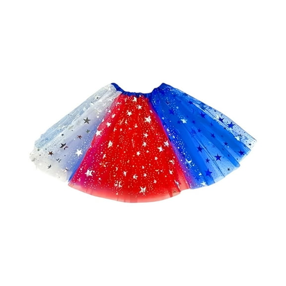 Xyxonk Little Girls Stars Sequins Tutu Skirt Star Independence Day Solid Color Princess Fluffy Kids Dress Vocation Cosplay Party Clothes 2-8y White