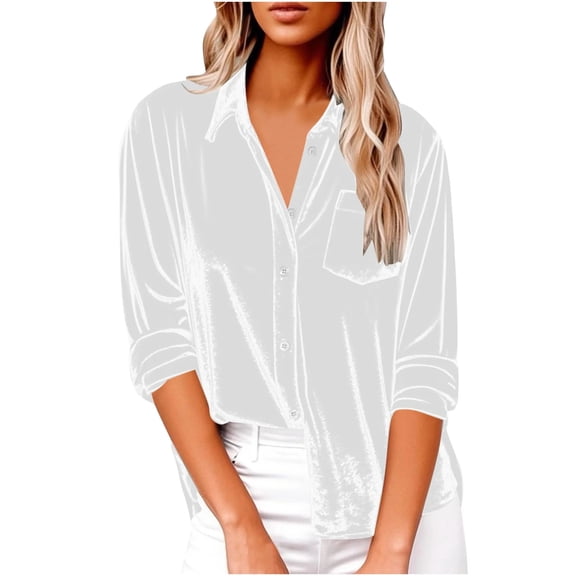 Xyxonk Long Sleeve Shirts for Women Crew Neck Velour Tops Plus Size Velvet T-Shirts Trendy Solid Color Comfy Pullover,White XL