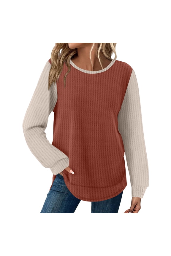 Long Sleeve Shirts for Women Dressy Casual Work Tops Lightweight Soft SweaterFall Color Block Outfits Multicolor S-2XL