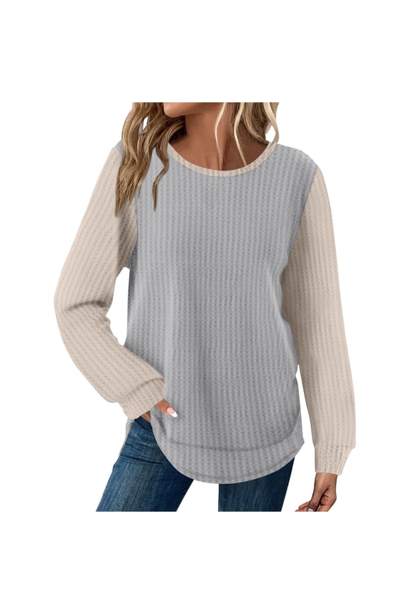 Long Sleeve Womens Tops Lightweight Sweater Dressy Casual Soft Pullover 2025 Fall Business Color Block Clothing Gray S-2XL
