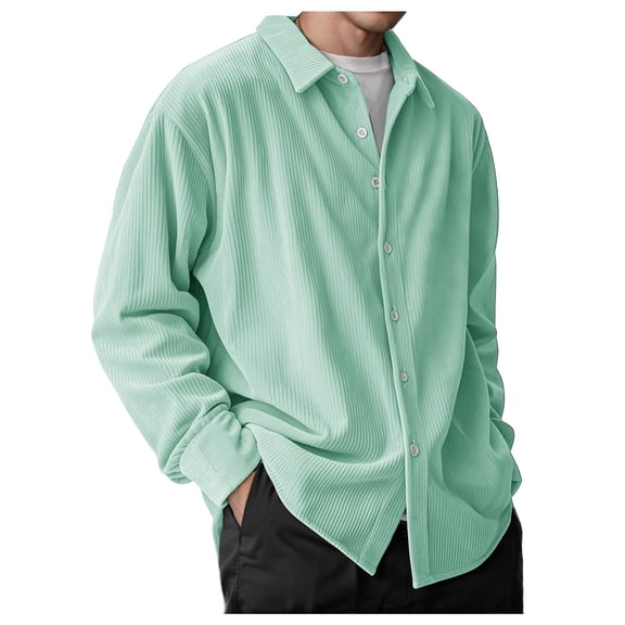 Xyxonk Men Shirt Casual Button Down Collar T-Shirts Corduroy Fall Winter Collar Long Sleeve Henly Shirt Regular Fit Solid Color Shirt Mint Green 3XL