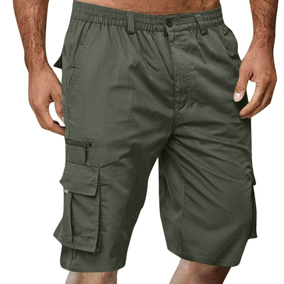 Xyxonk Men's Cargo Shorts Relaxed Fit Solid Color Shorts Lightweight Summer Multi-Pocket Below Knee Vintage Cargo Shorts Coffee 2XL