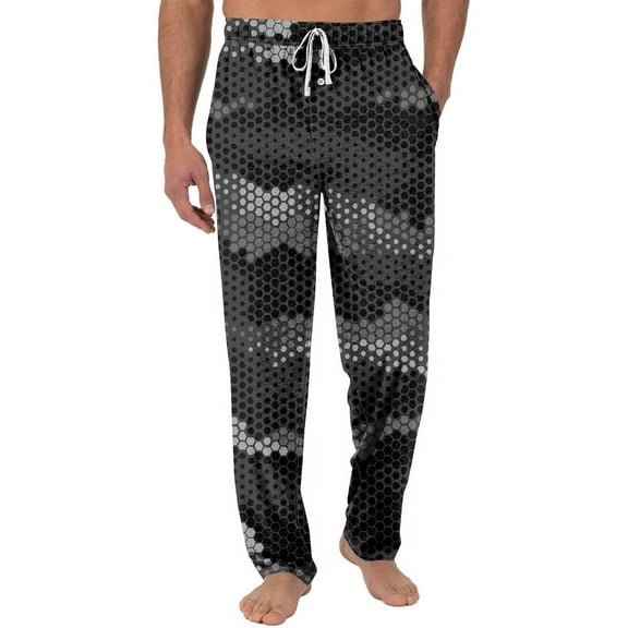 Xyxonk Mens Pajama Pants Cotton Camo Printed Pj Pants Lightweight Knitted Sweatpants with Pockets Drawstring Casual Sleepwear Black L