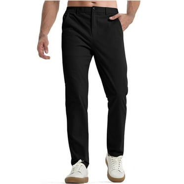 Xyxonk Mens Pants Big and Tall Slim Fit Chino Dress Pant with Pockets Stretchy Adjustable Waist Pantalones Comfy Homber Trouser Black M