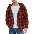 thumbnail image 1 of Xyxonk Mens Sherpa Lined Fleece Shirts Jacket Plaid Flannel Zip Up Hoodies Heavyweight Winter Warm Coat with Pocket,Wine S, 1 of 4