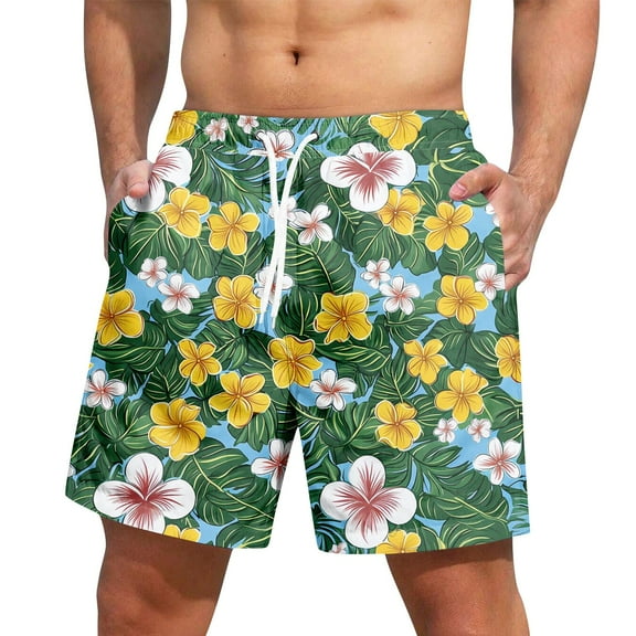 Xyxonk Mens Swim Trunks 9" Inseam Quick Dry Big & Tall Beach Shorts Beach Print Elastic Swimsuit Board Shorts with Pockets Green L