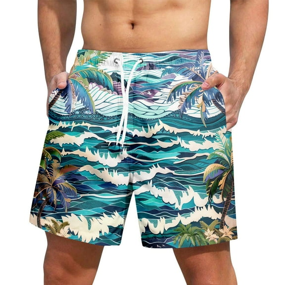 Xyxonk Mens Swim Trunks 9" Inseam Quick Dry Big & Tall Swimsuit Beach Print Elastic Bathing Suits with Pockets Blue 5XL