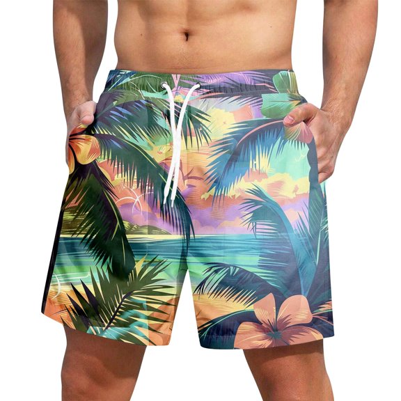 Xyxonk Mens Swim Trunks Quick Dry 9 Inch Big & Tall Swimming Shorts Beach Hawaiian Tropic Stretch Swimwear Bathing Suits with Pockets Blue XL
