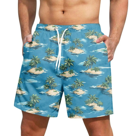Xyxonk Mens Swim Trunks Quick Dry 9 Inch Big & Tall Swimsuit Swimming Print Elastic Swimwear Bathing Suits with Pockets Blue XL