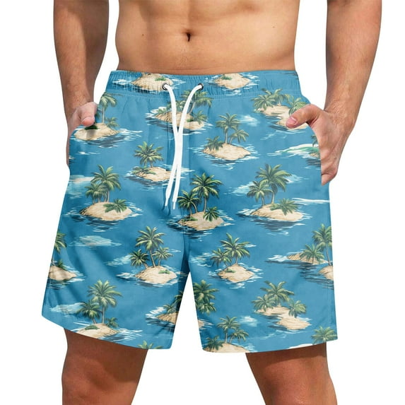 Xyxonk Mens Swim Trunks Quick Dry 9 Inch Big & Tall Swimwear Beach Print Elastic Short Bathing Suit with Pockets Blue 4XL