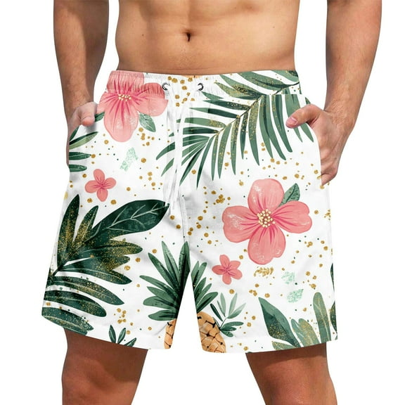 Xyxonk Mens Swim Trunks 9" Quick Dry Big & Tall Short Bathing Beach Print Elastic Short Bathing Suit with Pockets Pink L