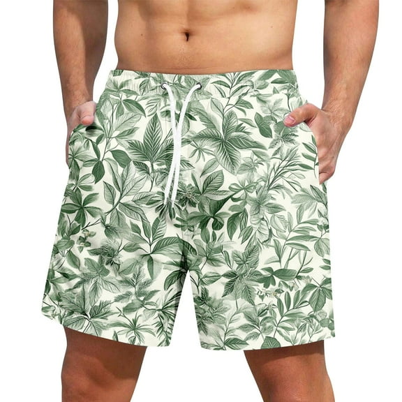 Xyxonk Mens Swim Trunks 9" Quick Dry Big & Tall Swimming Shorts Print Stretch Swimwear Bathing Suits with Pockets Green XL