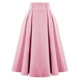 thumbnail image 1 of Xyxonk Midi Skirts for Women Vintage Solid Color Elastic High Waist Skirts with Pockets Fashion A Line Button Pleated Flared Swing Skirt Pink L, 1 of 3